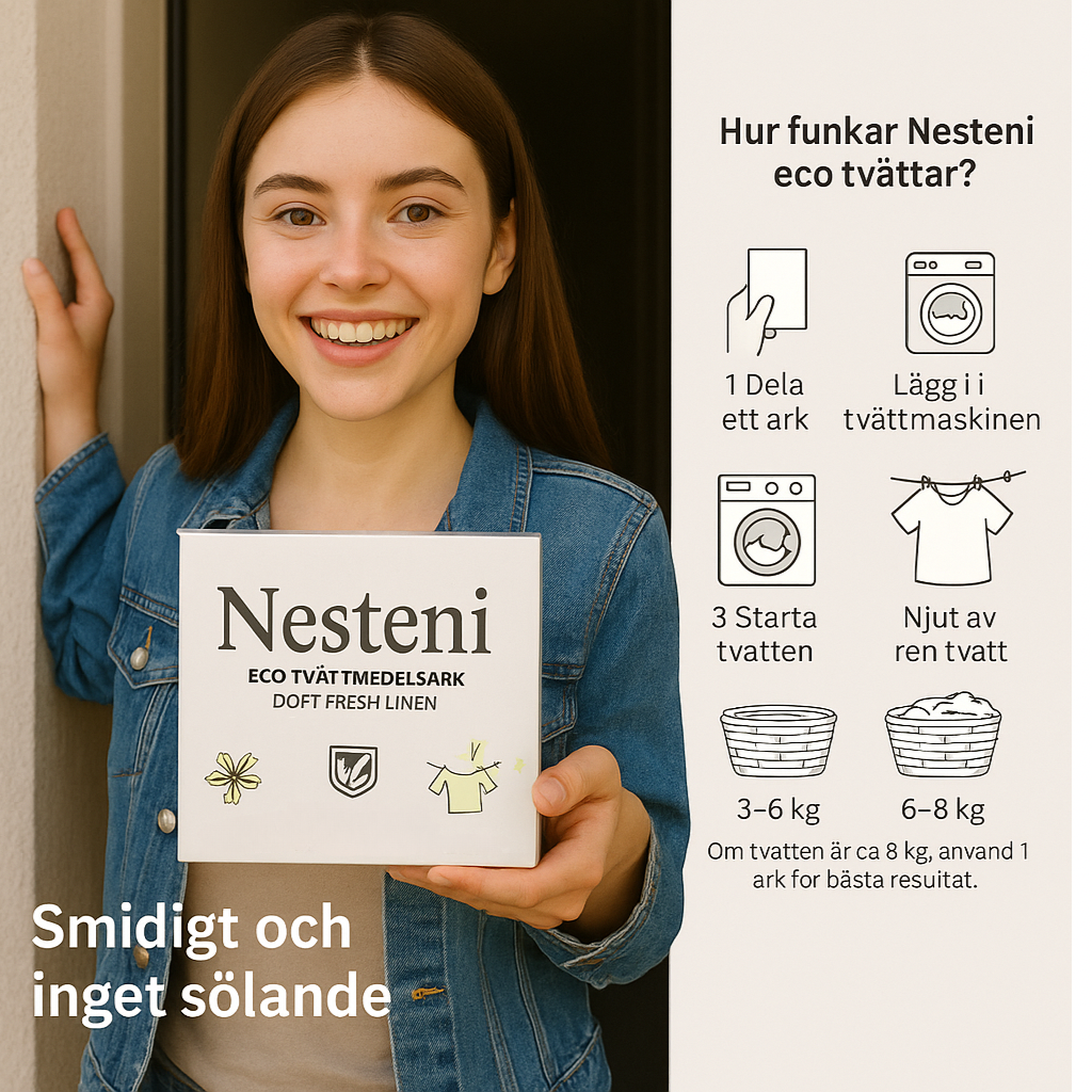 Nesteni tvättmedelsark (kommer början av september)