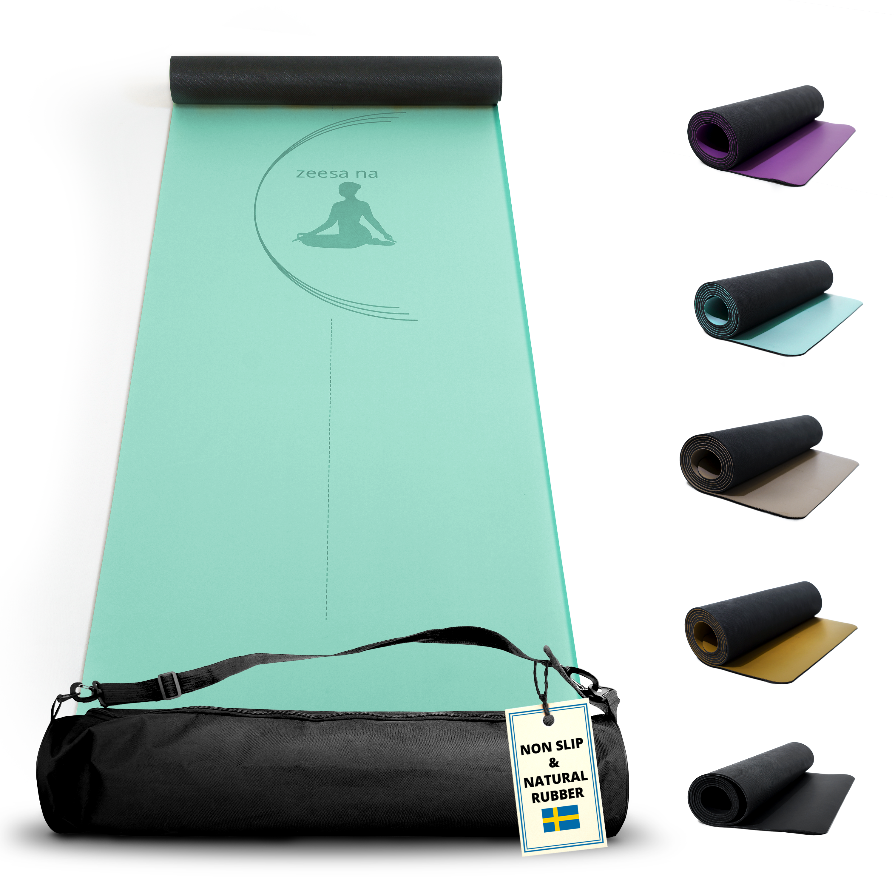 Zeesa Na Premium Yogamatta Halkfri, Hot Yogamatta med Yogaväska