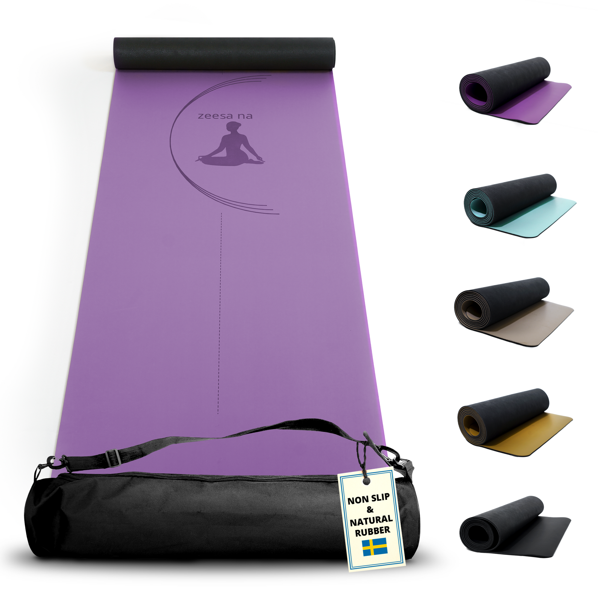 Lila Premium Yogamatta Halkfri, Hot Yogamatta med Yogaväska PRO SOCK