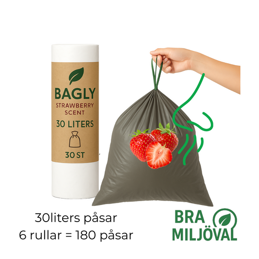 Avfallspåsar med jordgubbsdoft 180st 30liters påsar med snörning